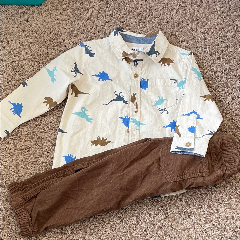 Boys button up and matching coudouroy brown pants